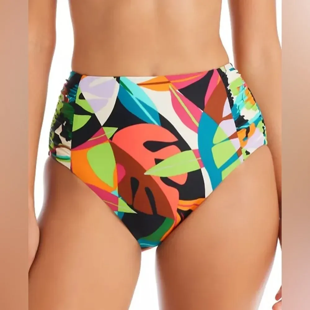 NWOT BAR III |‎ Women's Tropical Dreams Side-Shirred High-Waist Bikini Bottoms
